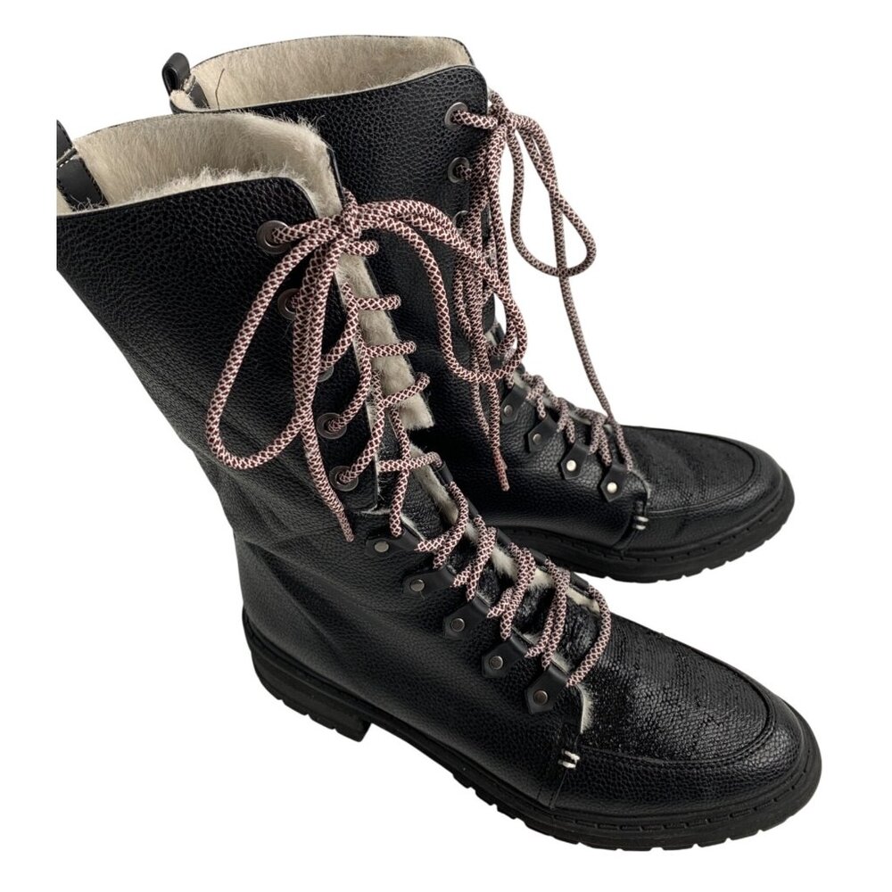 Circus By Sam Edelman Liam Womens Black Faux Fur-Lined Lace-Up Combat Boots 9